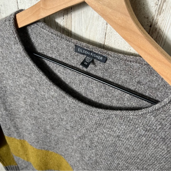 Eileen Fisher Gray Yellow Mustard Striped Sweater Yak/Wool Blend Womens Size XS - Picture 3 of 5
